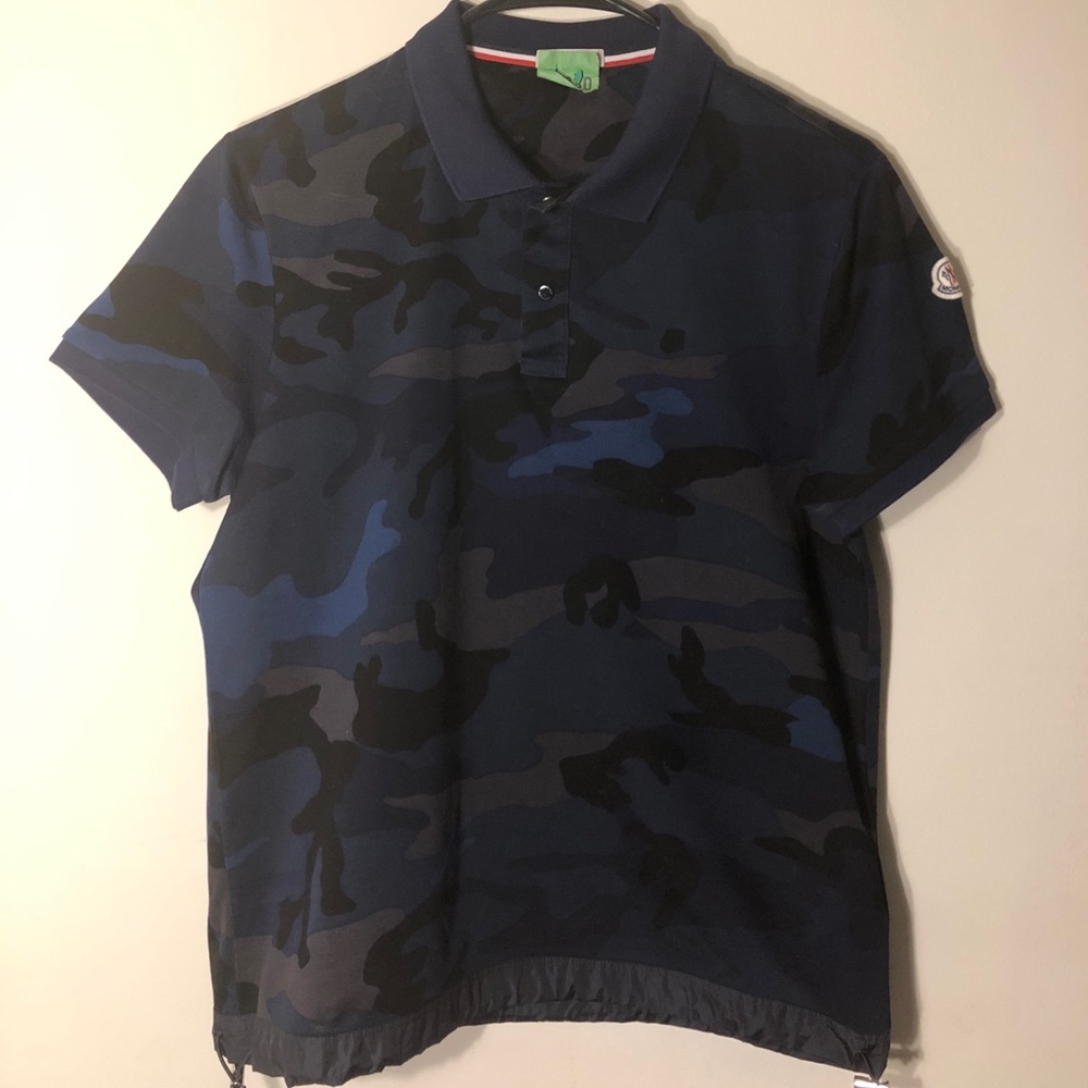Moncler Small Navy Blue Army Print Polo Shirt